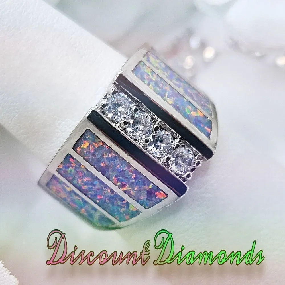 Moissanite & White Lavender Opal Cocktail Ring on 925 Sterling Silver - Picture 8 of 8